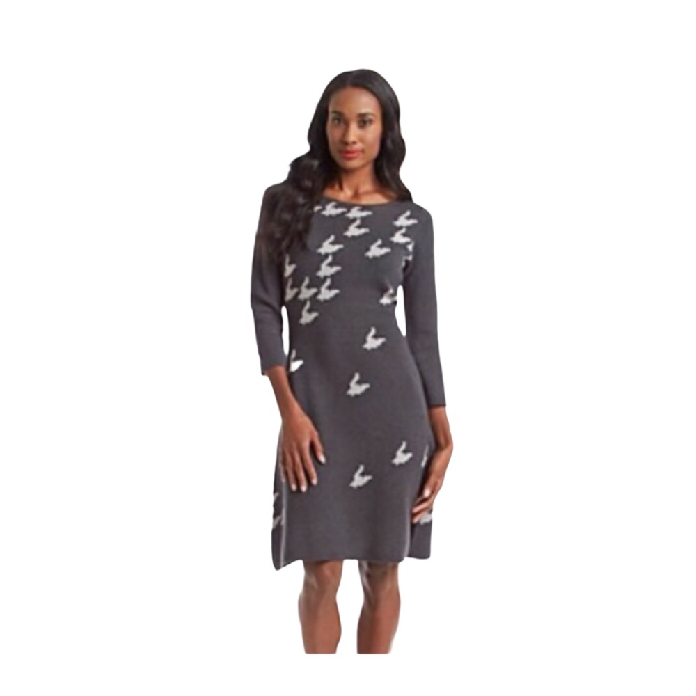 🆕NINE WEST Gray Print Sweater Dress, Size Small